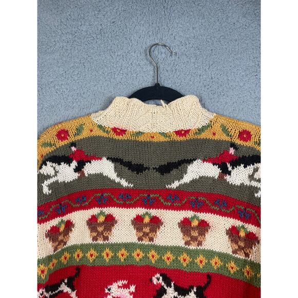 Vintage Susan Bristol Hand Knit Womens Sweater Size 36 Fall Squirrel Dog Leaves - Picture 9 of 11